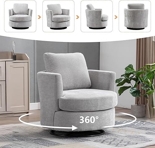 Miniatura 65 de Silla giratoria decorativa, sillas giratorias redondas de felpilla de 31.9 pulgadas de ancho para sala de estar, cómoda y moderna silla giratoria de
