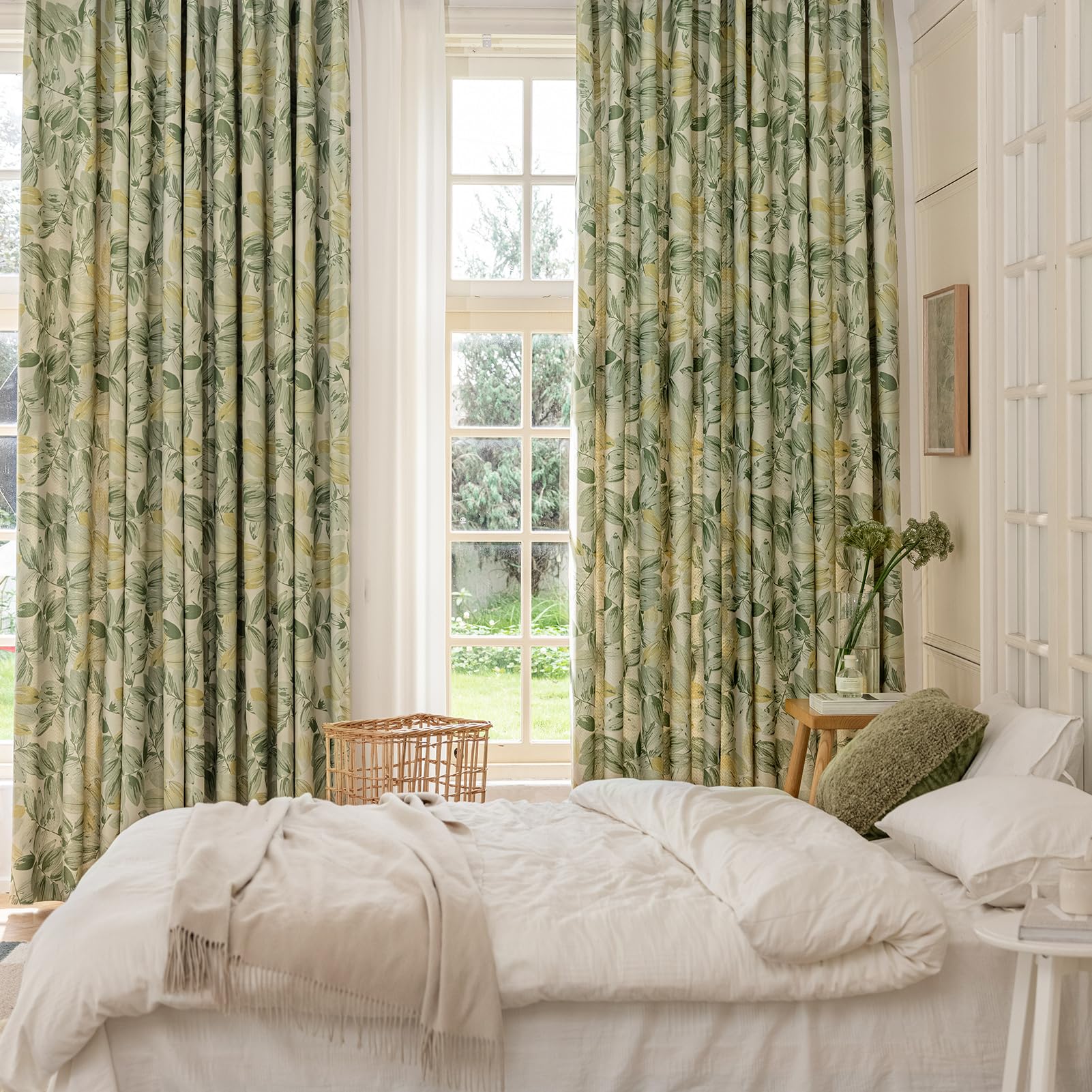 SUOUO Verdunkelungsvorhänge für Schlafzimmer, 225 x 140 cm, 2er-Set, Raumverdunkelung, Druck, Fenstervorhänge für Wohnzimmer, Grün