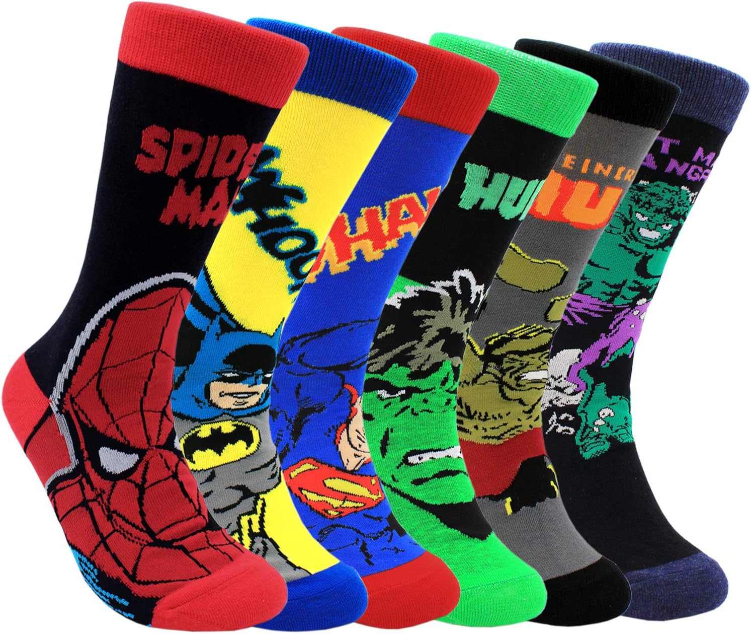 Funny Socks Men 6 Pairs Cool Hero Character Novelty Crew Dress Sock Wedding Groomsmen Socks Size 10-13