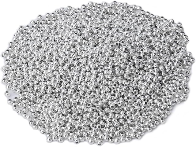 SAVITA 1400pcs 2mm Small Metal Round Spacers Beads Metallic Plated Round Beads for Jewelry Bracelets Necklace DIY Crafts Decoration (Silver)