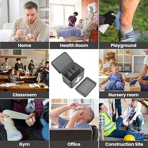 Miniatura 8 de Flexzion Caja de medicamentos, caja de farmacia doméstica, 13.0 x 8.3 x 7.5 in, caja de almacenamiento de medicamentos de metal para emergencia,