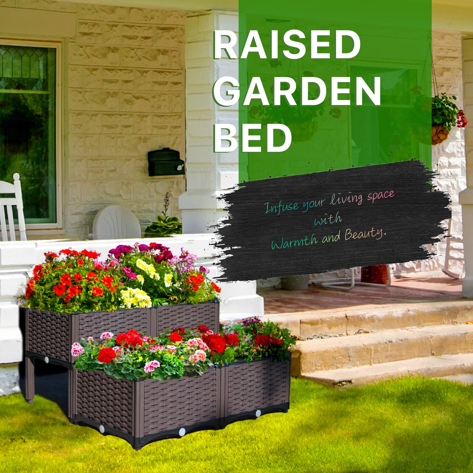 Holy Fire Elevated Raised Garden Bed - Ideal for Patio, Balcony, Yard - Grow Veggies, Flowers, and Plants - Outdoor Gardening Solution - Durable Container for Garden Supplies (2 Set - B)