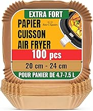 Papier Cuisson Air Fryer, 100 Pièces - Feuilles Carrées de 20-24 cm (8 po) pour Paniers de 5,5-9 L, Four, Pots - Papier Sulfurisé - Accessoires de Cuisine Baker’s Signature