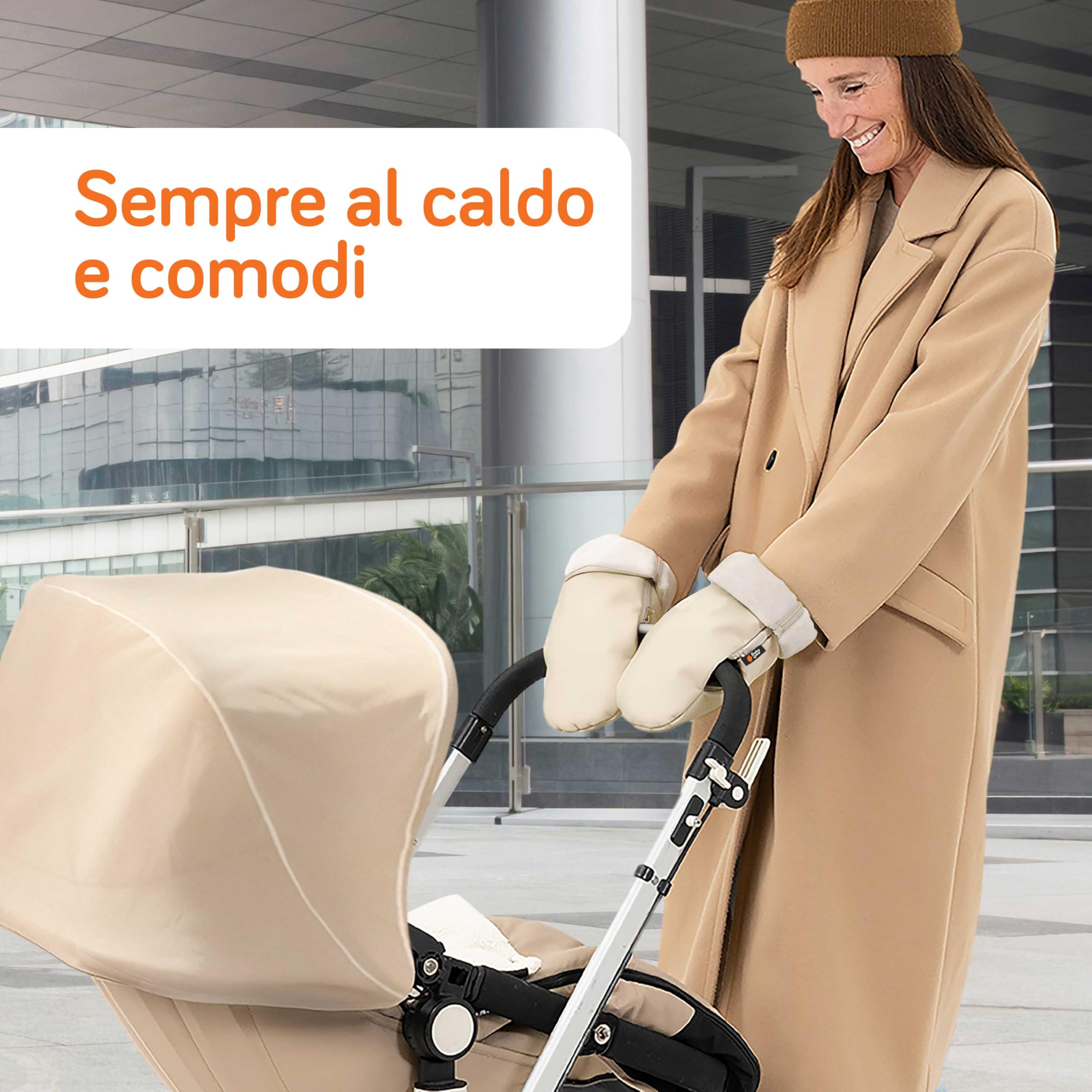 Baby Uma Guanti Passeggino Scaldamani – Guanti per Passeggino Inverno Imbottiti in Pile Ultra Morbido, Esterno in Ecopelle Impermeabile e Antivento, Universali con Cerniere Laterali (Beige)