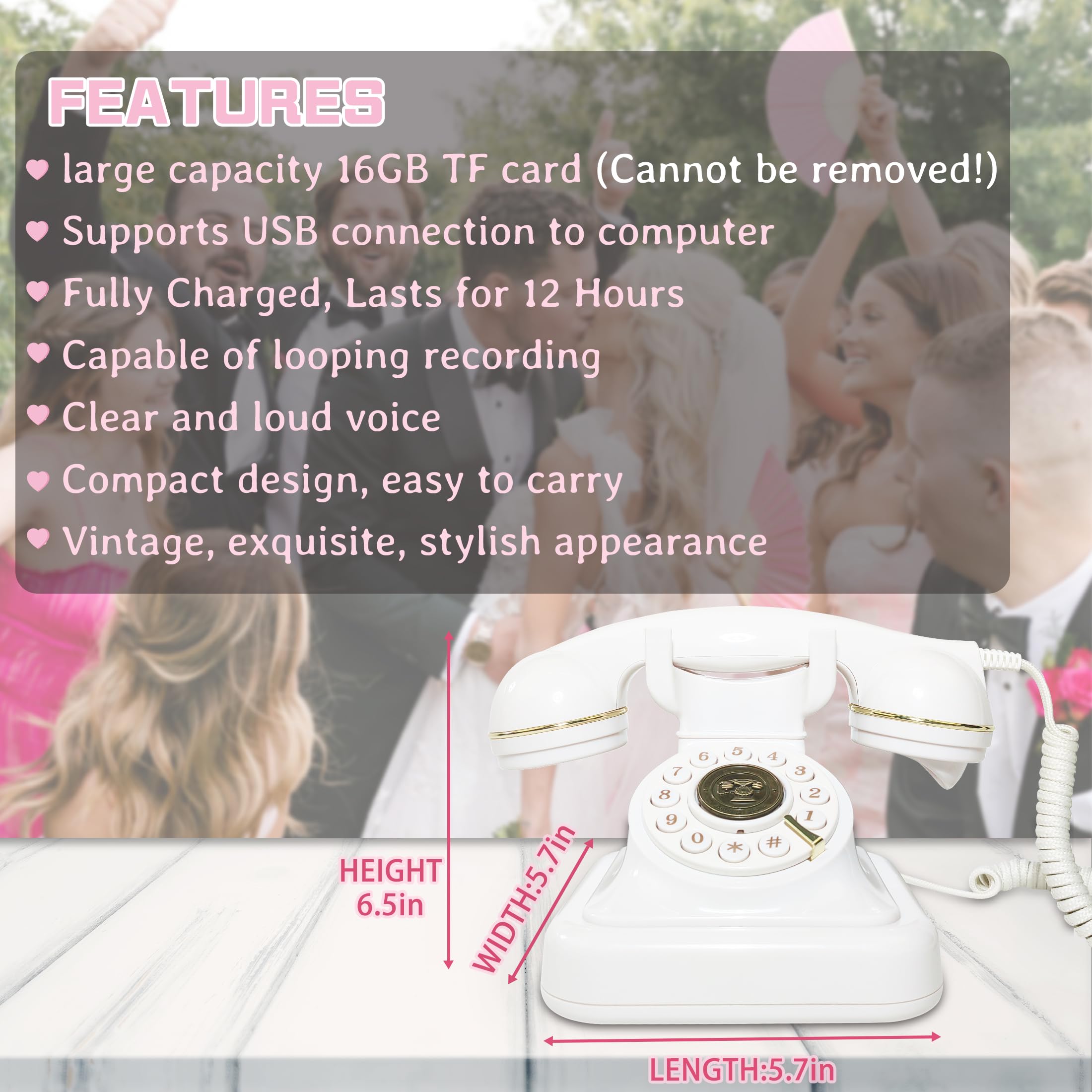 FiayaCom Audio Guest Book Wedding Phone, Audio Phone Guestbook, Record Customized Audio Messages, Preserve Your Special Occasions?White?