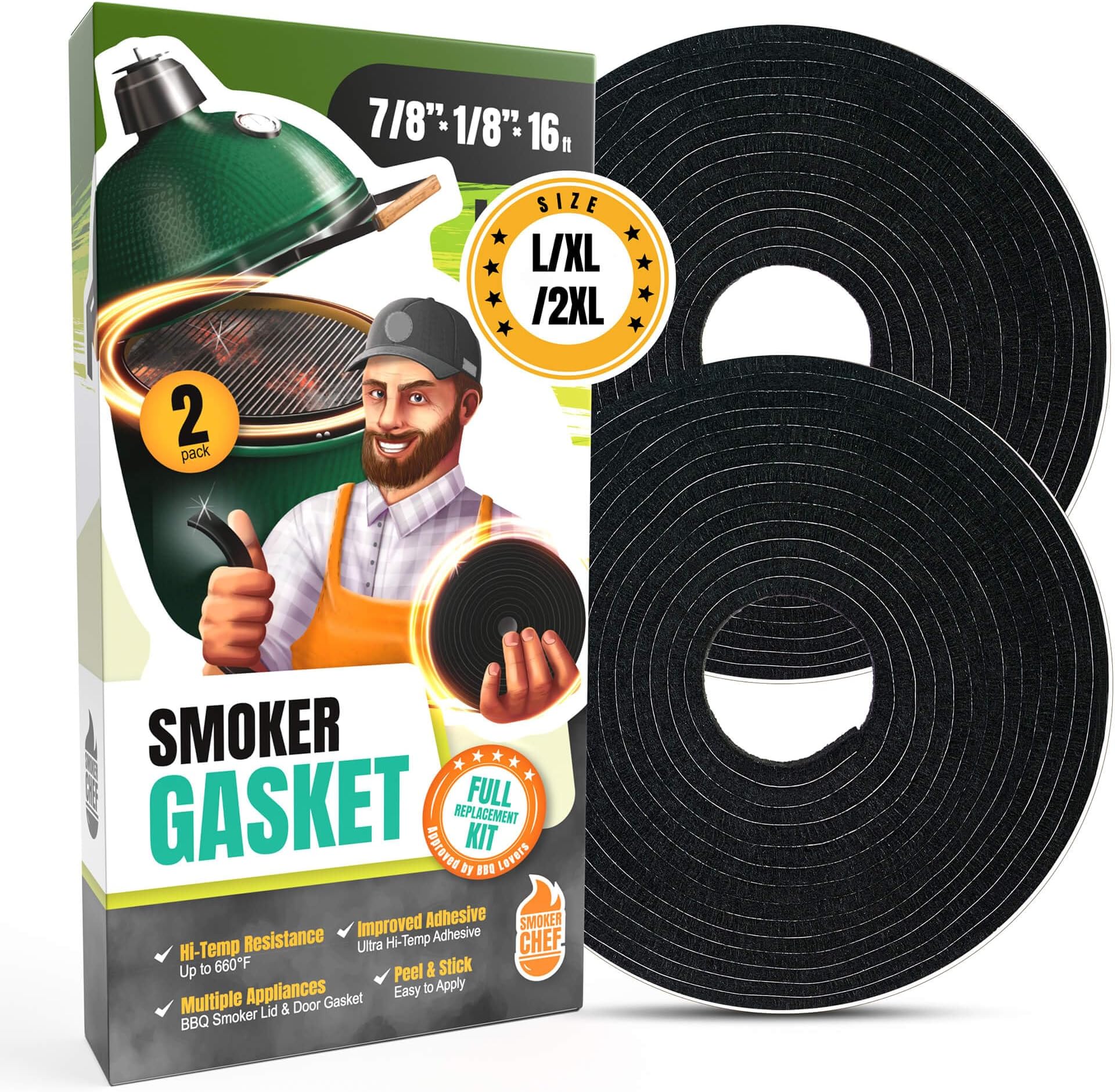 Gasket Fit for Big Green Egg Large/XL/XXL - 2-Pack x 8 FT Smoker Gasket Seal Replacement - BGE Gasket 7/8" x 1/8" Felt - Compatible with Big Green Egg - Accessories & Parts for Grill by Smoker Chef