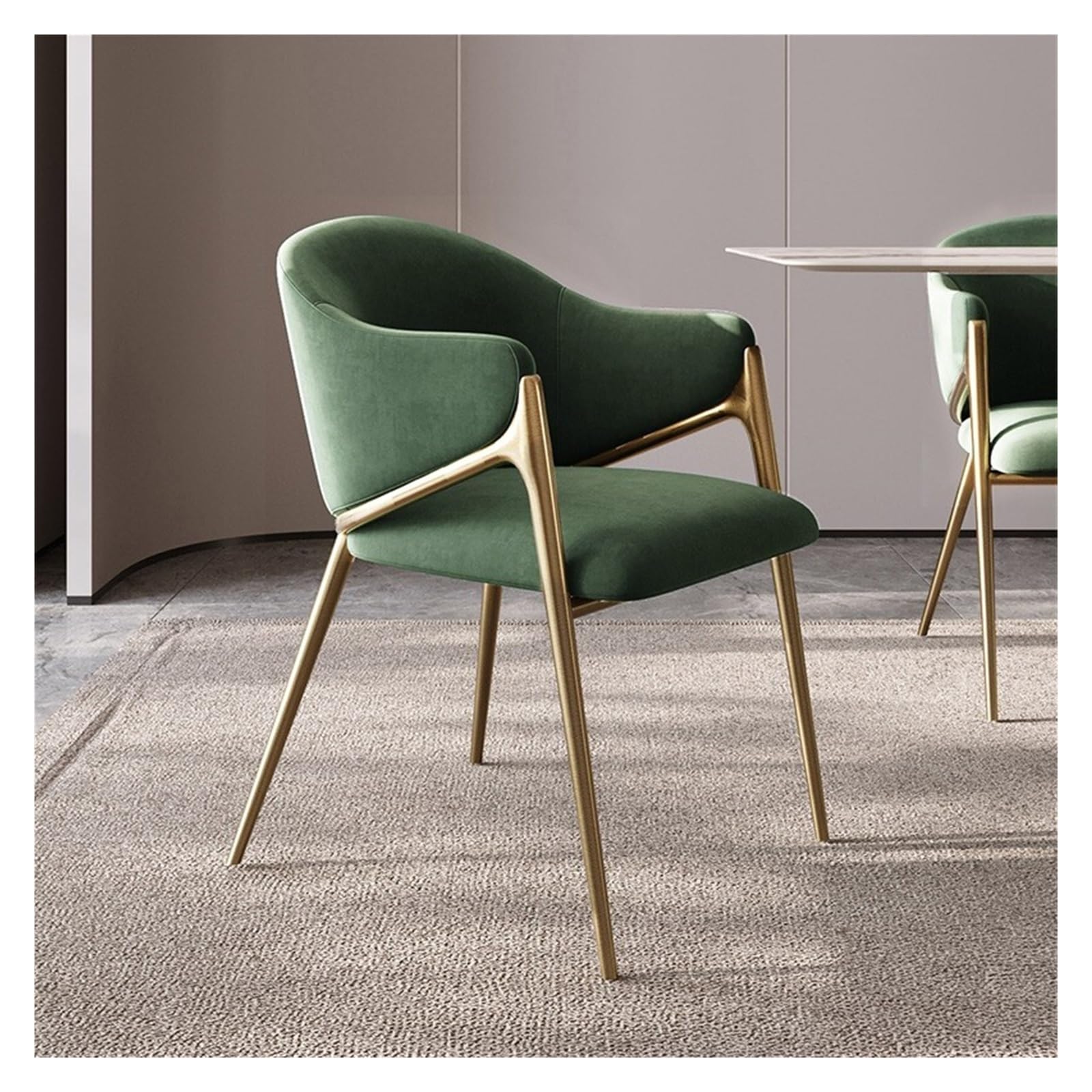 Chaise de Cuisine Chaises d'appoint, chaises de Salle à Manger avec Dossier en tonneau et Pieds métal, fauteuils rembourrés Fausse Fourrure, Salon(Green)