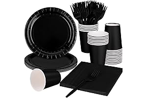 Black Party Supplies Disposable Black Party Decorations 9 Inch Black Paper Plates...