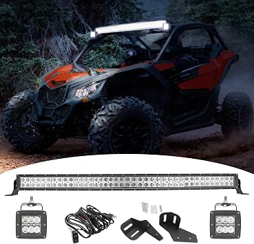 WeiSen 42" 240W LED Curved Light Bar & 2PCS 24W 3" Cube Lights Pod w/Roof Light Mount and Rocker Switch Wiring Kit Compatible with Can-am Maverick X3 X RS 2017-2025