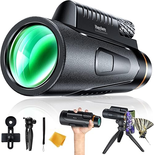 Hapylasty Telescopio monocular HD de 12 x 50 con adaptador para smartphone, trípode mejorado, monocular de alta potencia con visión clara de poca