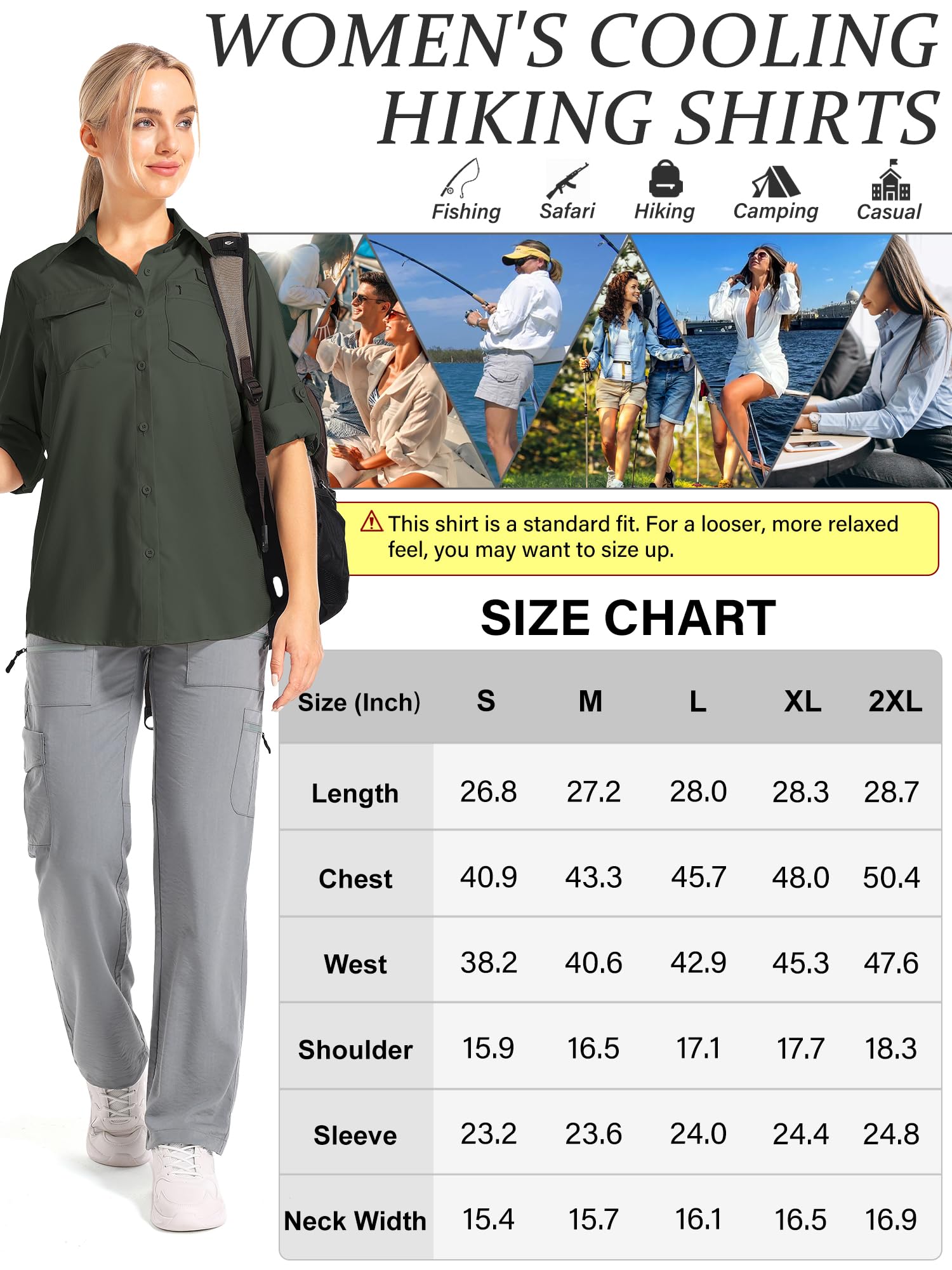 Chemises de protection solaire UV UPF 50 à manches longues pour femme, chemise de randonnée, safari, pêche, voyage