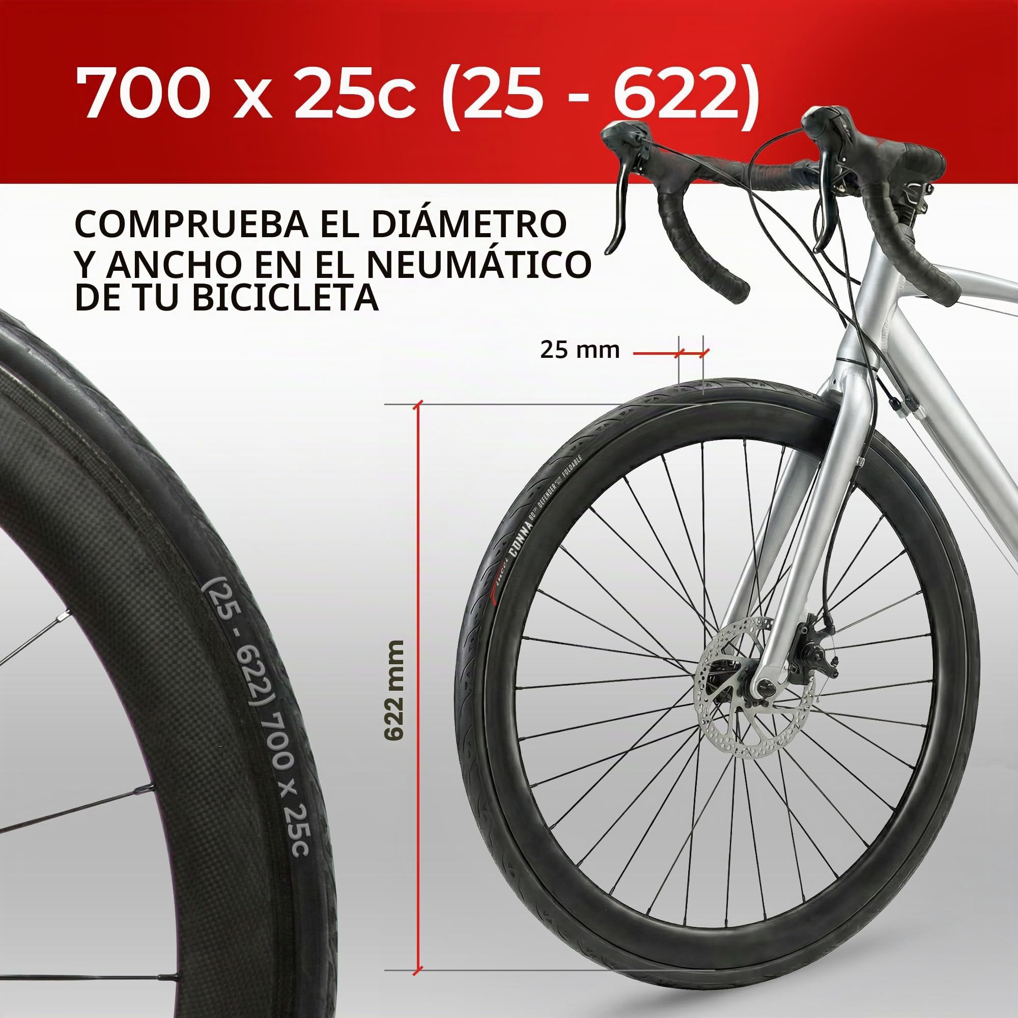 Fincci Cubiertas Bicicleta Carretera 700x25 - Plegable Gomas 28 y 1mm Antipinchazos con 2X Cámaras 25-622 de Aire Presta 60TPI - Neumaticos para Electro Ciclo Carrera Sport Bici - Paqute 2