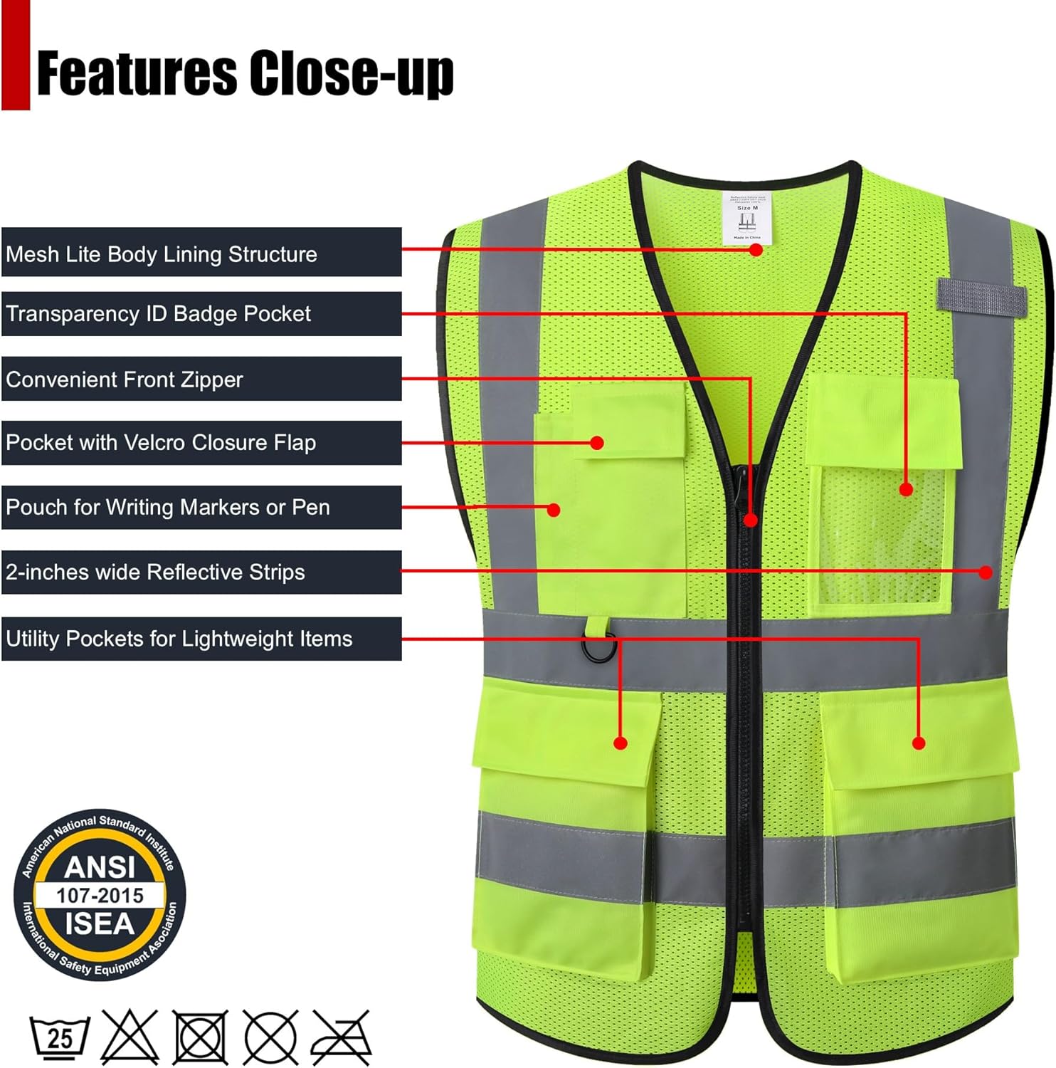 Safety Vest for Men Women Hi Vis Vest with Pockets Mesh High Visibility Vests Meets ANSI/ISEA Standards - Image 2