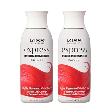 Kiss Express Semi-Permanent Hair Color Vivid, Highly Pigmented Dye for Vibrant Hair, Gentle Formula, Gray Coverage, pH Balanced, 23 Intermixable Shades, All Hair Types 3.5 oz, Scarlet, 2 Count