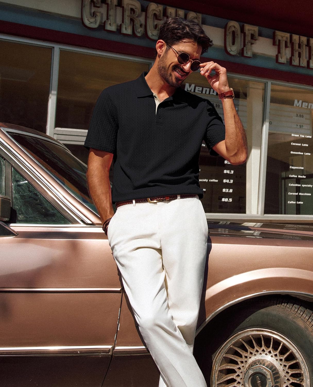 PJ PAUL JONES Men's Textured Short Sleeve Polo Shirt - Image 4