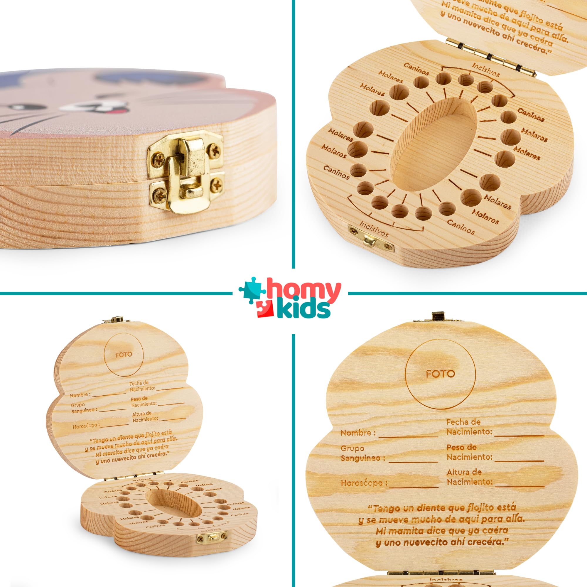 HOMYKIDS® Caja dientes de leche niño y niña - Cajitas de madera para guardar dientes - Regalos originales Ratoncito Perez para almacenamiento dientes (Azul) — view 2