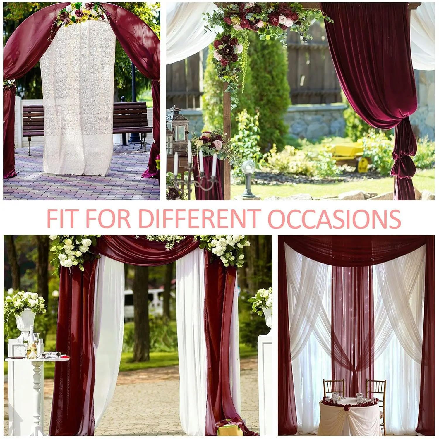 Hochzeitsbogen-Drapierung, Chiffon-Stoff, Brautbogenvorhänge, 6 / 10 m, Chiffon-Stoff, Vorhänge für Hochzeitsbögen, Zeremonie, Empfang, Dekorationen, durchsichtige Stoffvorhänge für Party,