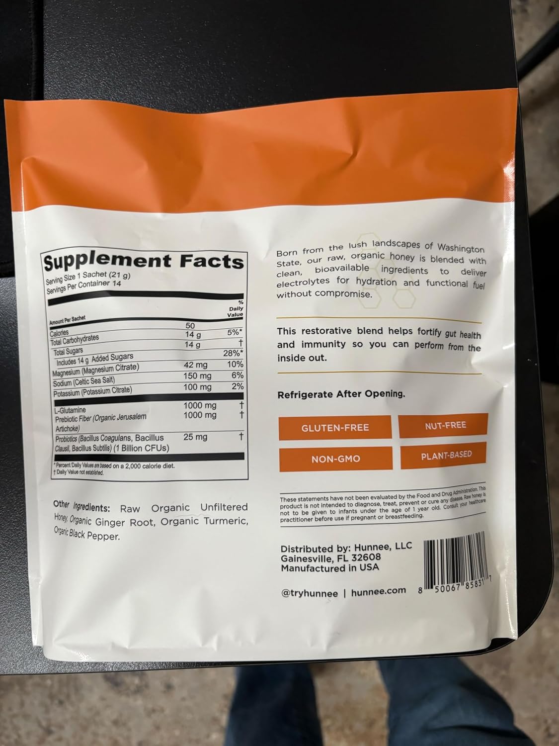 HUNNEE Gut + Immunity | Glutamine Ginger Turmeric Black Pepper Prebiotic/Probiotic Dietary Supplement | Ginger Spice Flavor | Gluten-Free, Nut-Free, Non-GMO, Plant-Based | 21g (14 Sachets)