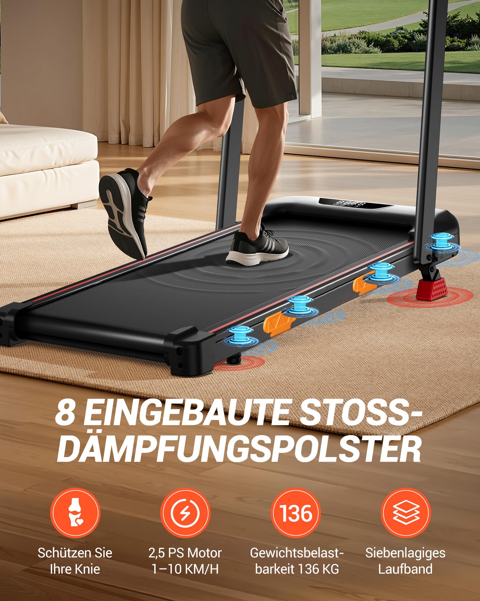 CURSOR Laufband für Zuhause Klappbar mit Steigung 15% 10KM/H Laufbänder | Treadmill for Home mit 2,5-PS-Motor,Leise Klein Büro Klappbar Kompakte 136KG，LED und Fernbedienung