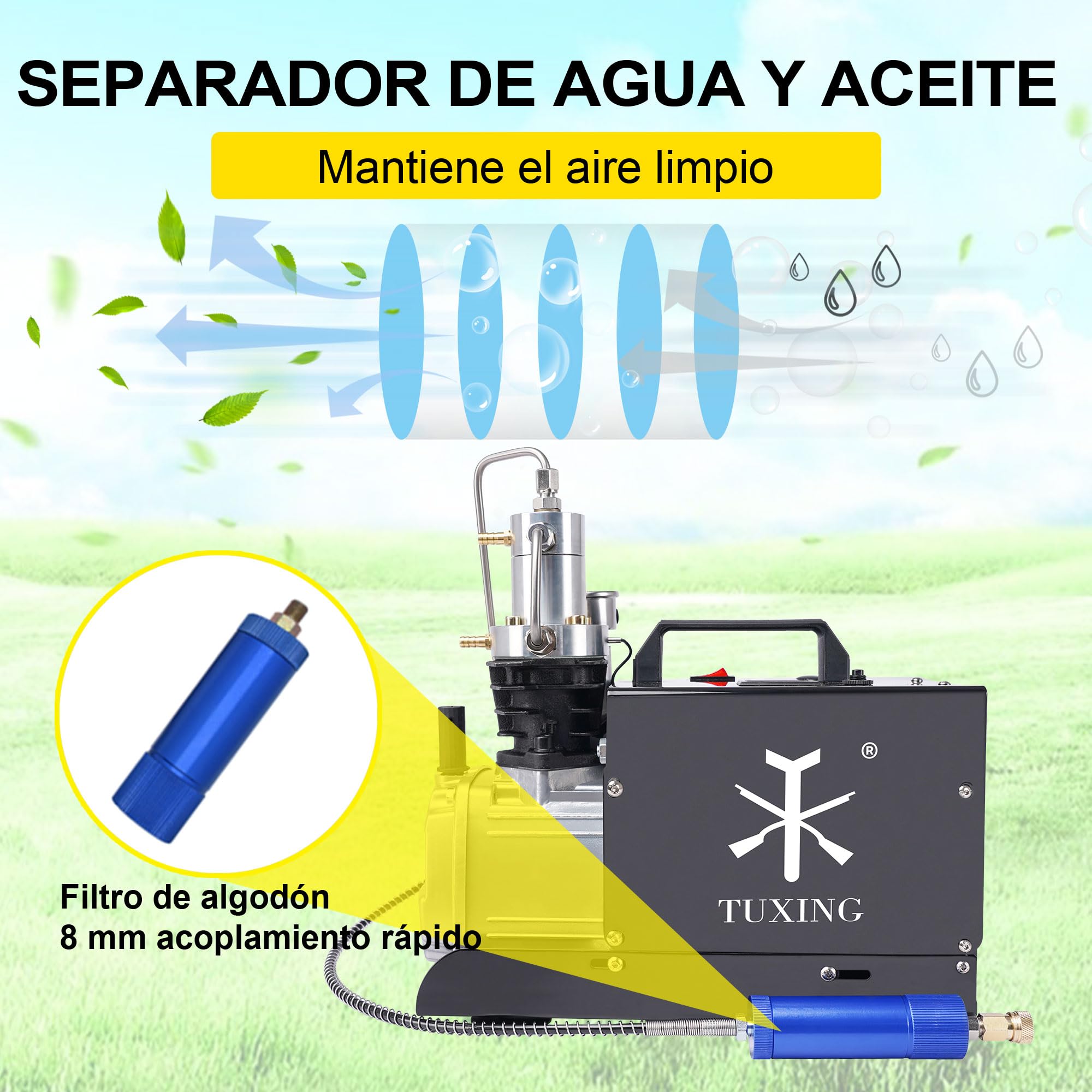Compresor TUXING 4500Psi, compresor de aire eléctrico de alta presión, estación de llenado de paintball PCP para extinción de incendios y buceo, prueba de presión y fugas (30Mpa) 220V