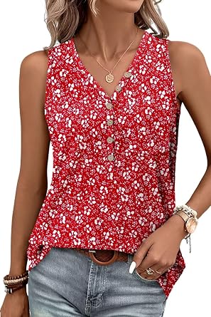 KISSMODA Womens Top Summer Sleeveless Tank Loose Fit Casual Dressy Blouse