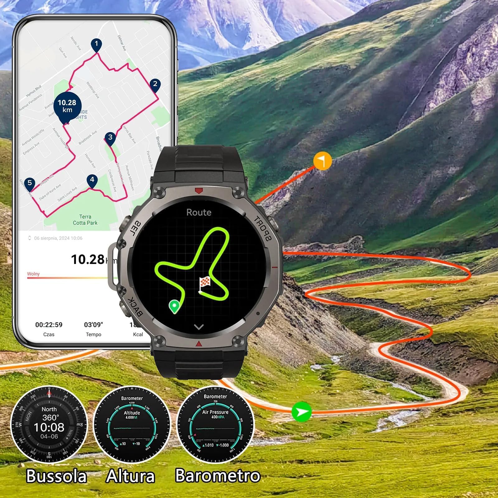 Generico Sekoda GPS Sports Smartwatch, impermeabile IP68, 15 giorni di autonomia (Nero)