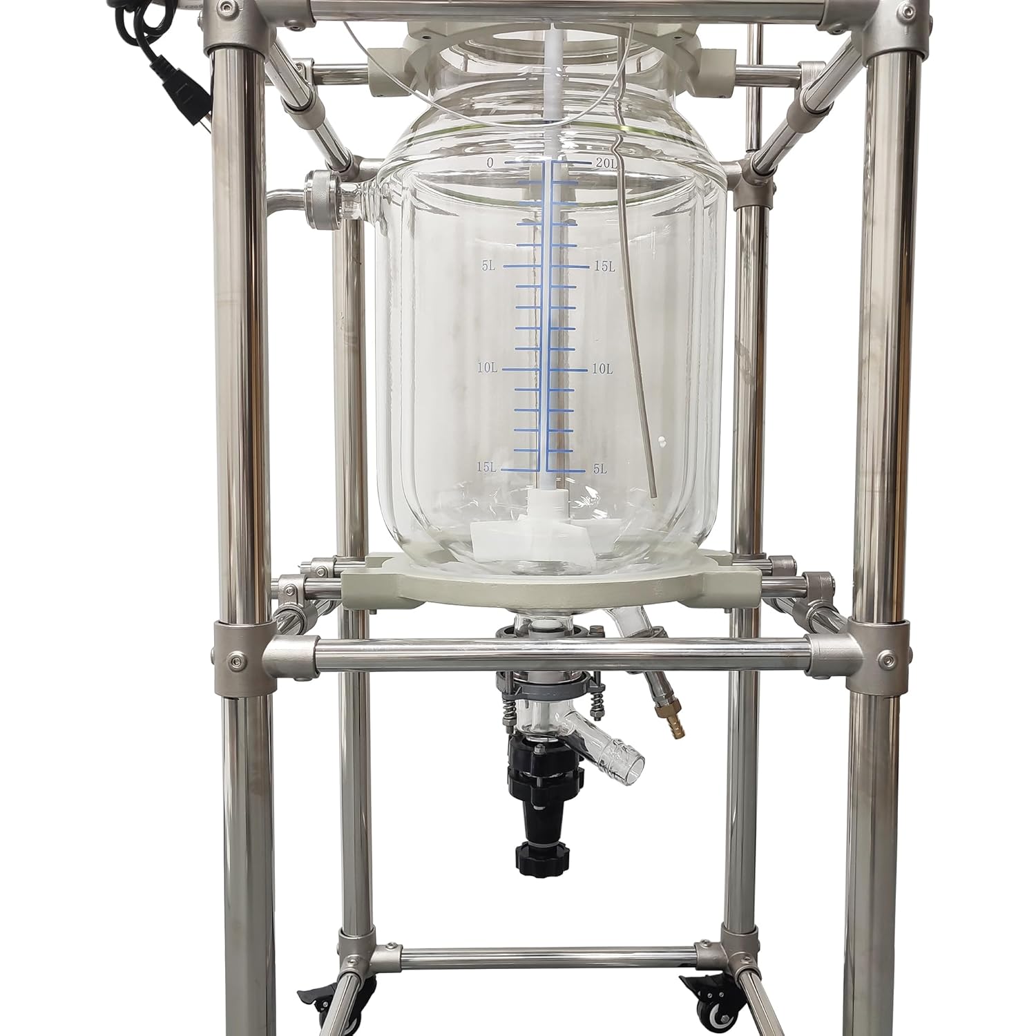 20L Jacketed Glass Reactor, Double-Layer Lab Reactor with Digital Display & 50-500 RPM Speed Control, 110V High Borosilicate Glass Vessel for Chemical Reaction, Distillation & Synthesis