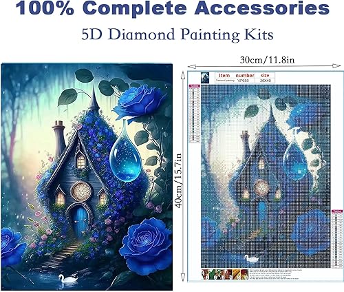 Miniatura 2 de WENSIDUO Kits de pintura de diamantes 5D para adultos, 12 x 16 pulgadas, pintura de diamantes para decoración de pared del hogar, castillo azul