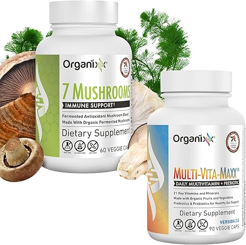 Organixx Suplemento orgánico de hongos 7 hongos (60 cápsulas vegetarianas) y multivitamínico de alimentos integrales Multi-Vita-Maxx (90 cápsulas de