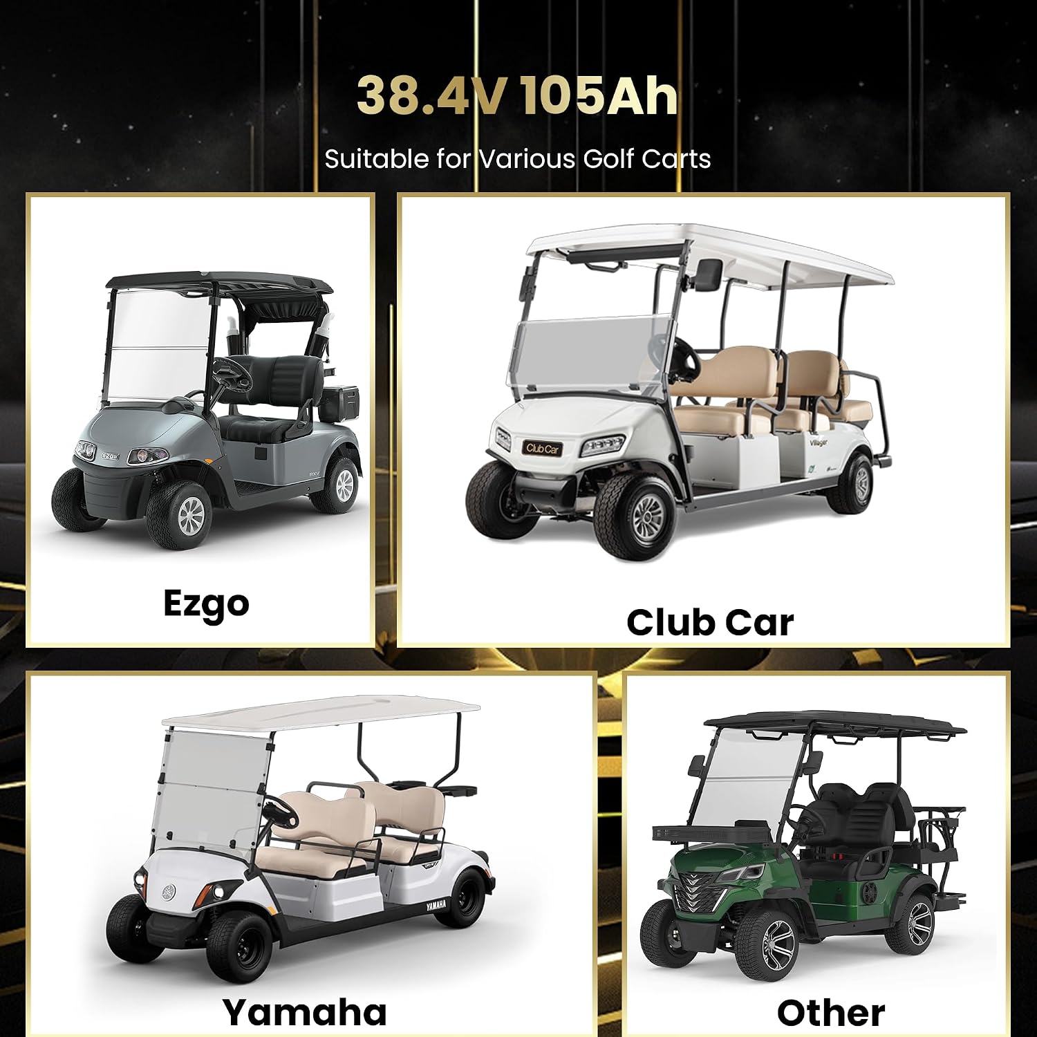 36V Lithium Golf Cart Battery, 36 Volt 105Ah LiFePO4 Battery Built-in 200A BMS, Max Peak Current 1000A, Max 7.68kW Power Output with 25A Charger & Touch Monitor for Golf Cart