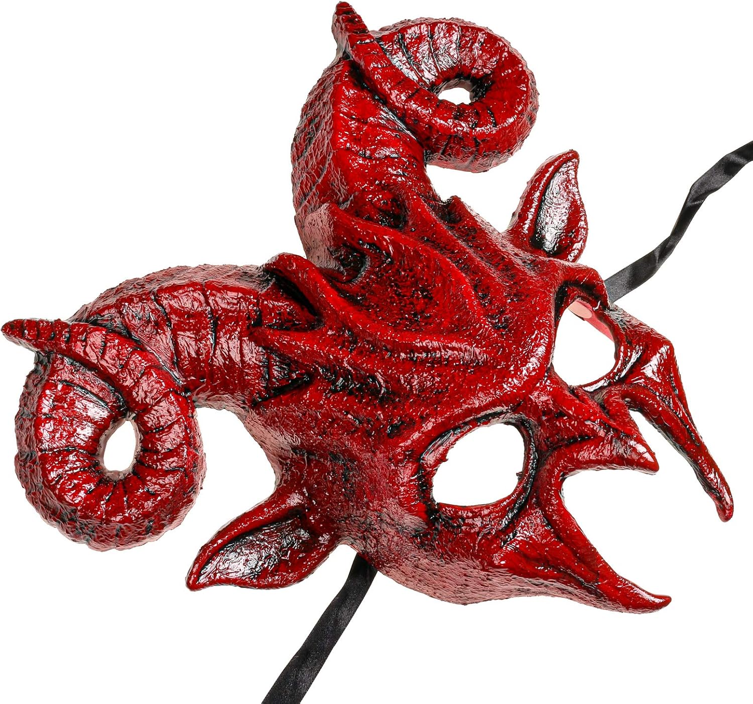 Red Devil Demon Krampus Ram Horns Masquerade Halloween Costume Party Mask, Creepy Animal Horned Scary Cosplay Full Face Devil Ram Evil Ball Party Prom Mask for Men Women Adult RED