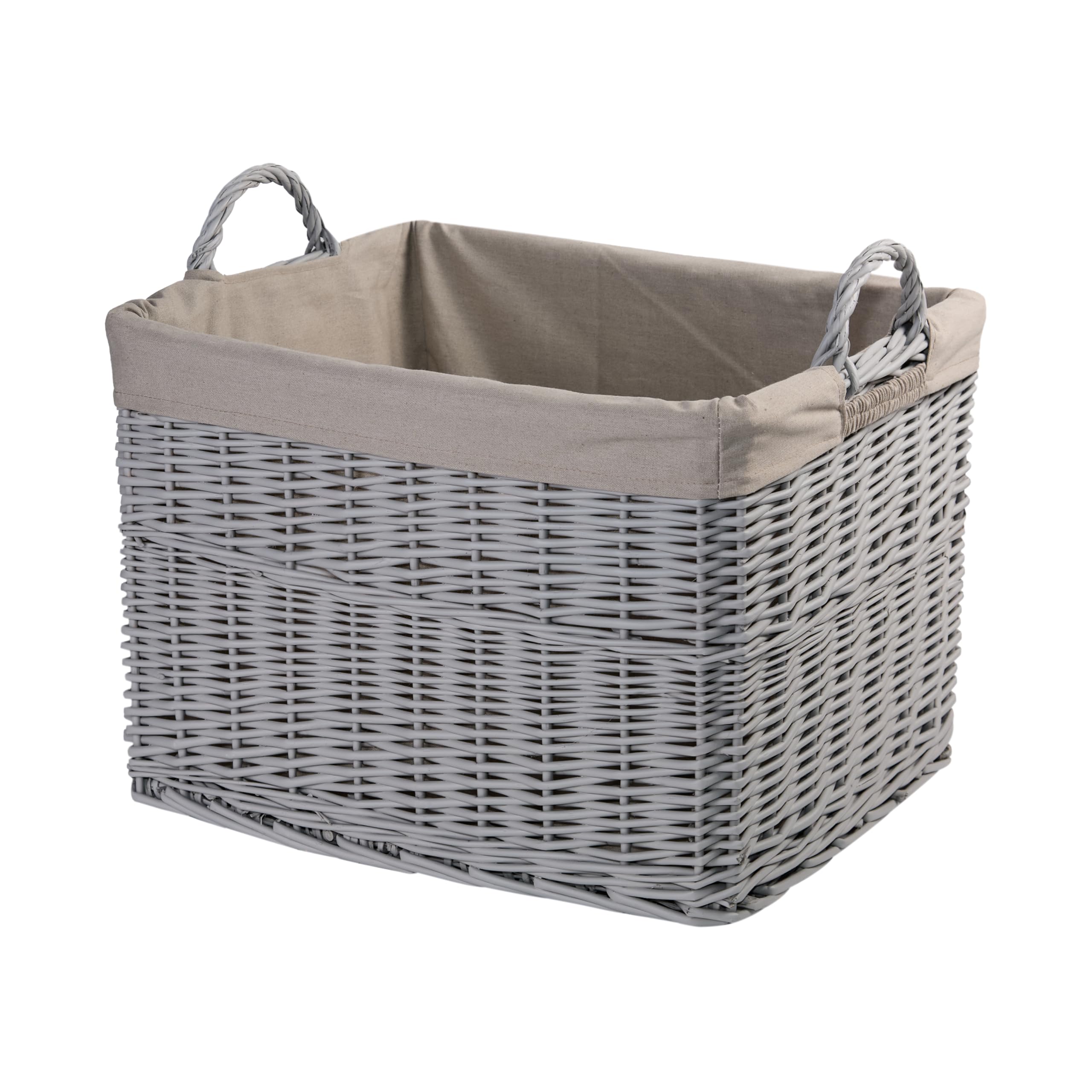 Wickerfield Grey Wicker Laundry Basket with Lining, Large Storage Basket with Handle, Home Storage for Washing, Toys, Nursery (Large)