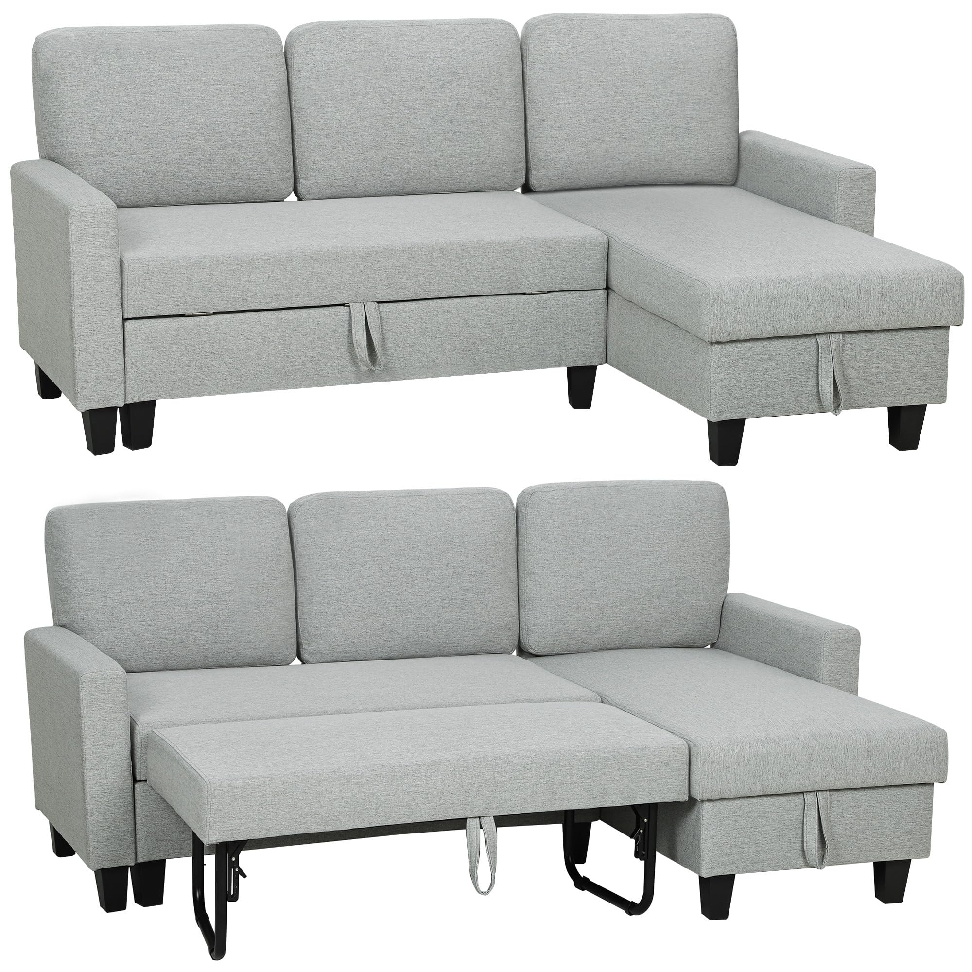 HOMCOM Canapé d'angle Convertible Réversible 3 Places 197 cm Gris Clair