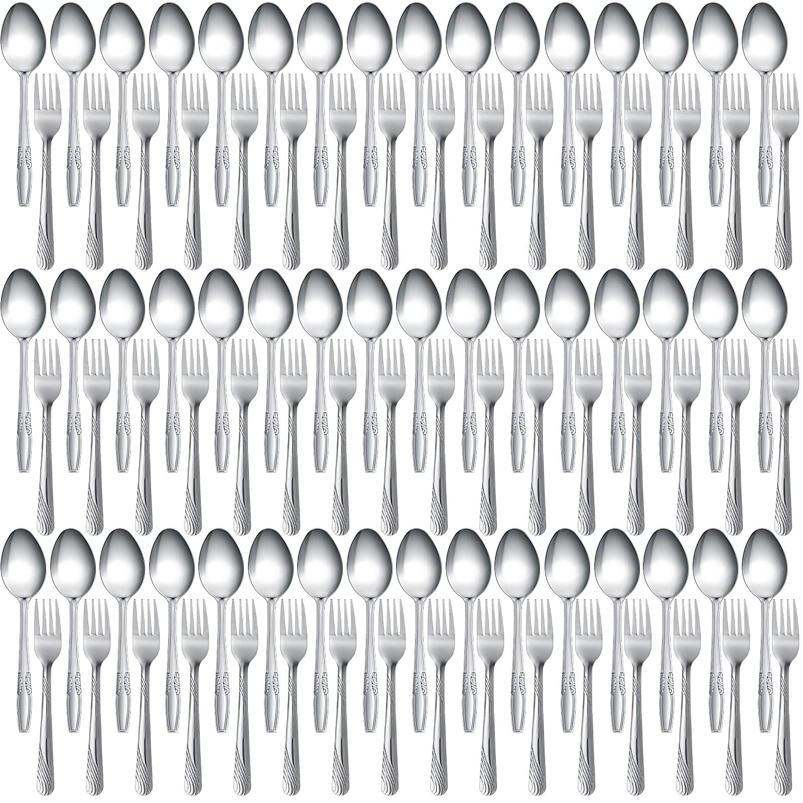 Juego de cubiertos de 100 piezas de tenedores y cucharas de acero inoxidable, tenedores y cucharas pulido para lavavajillas, utensilios para cocina, restaurante o hogar