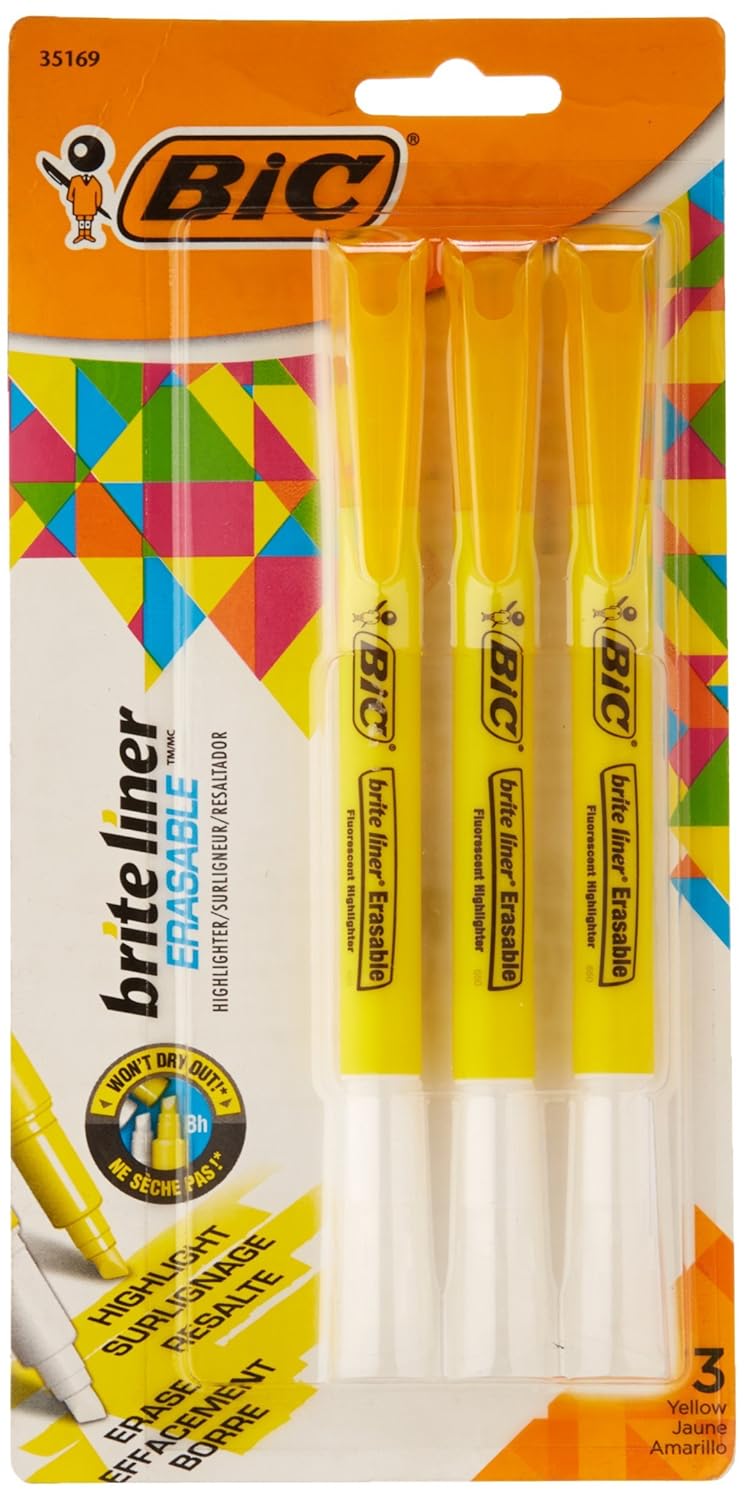 BIC Brite Liner Erasable Highlighter, Yellow, 3Pack Amazon.in