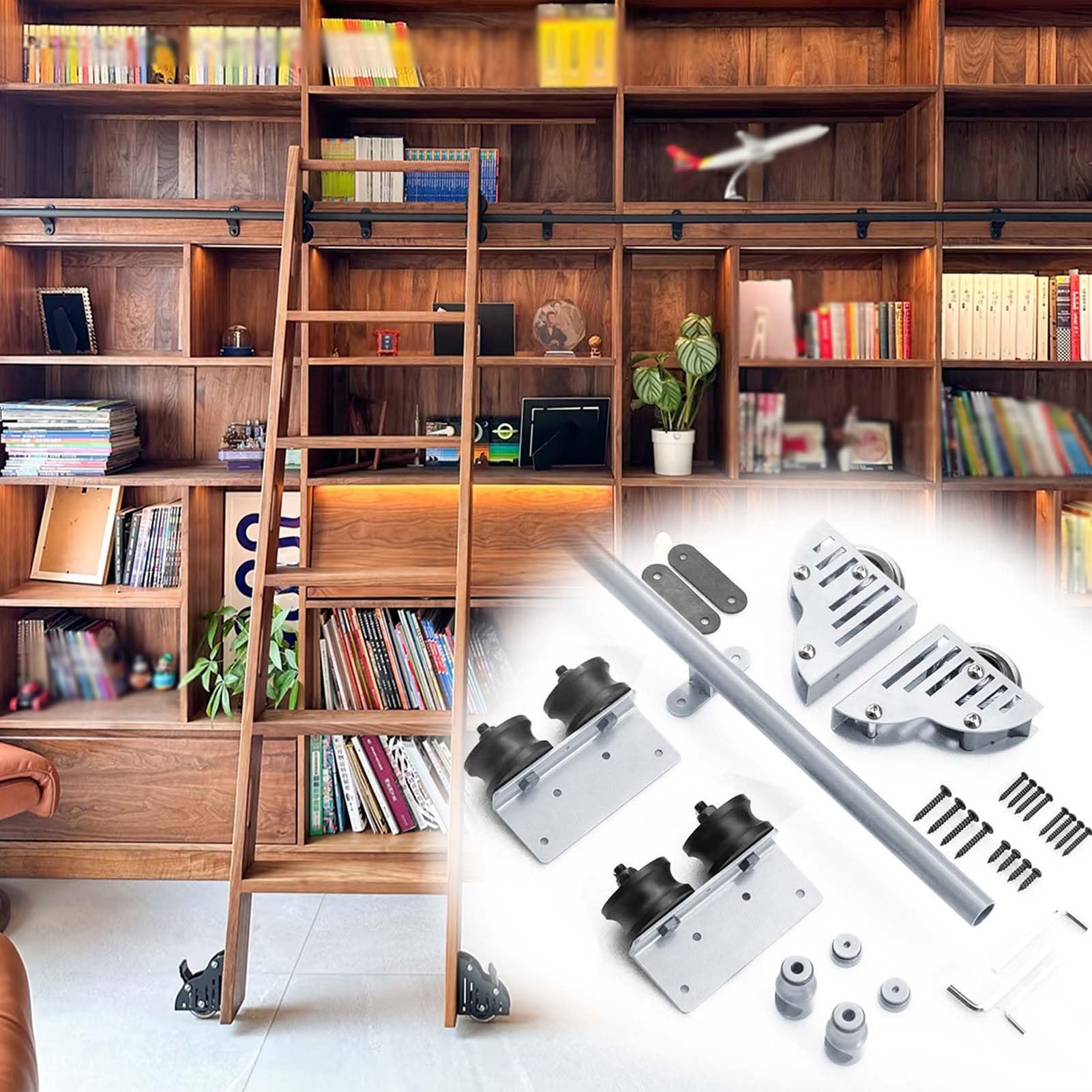 Kit quincaillerie pour échelle coulissante de bibliothèque avec rails ronds télescopiques 500cm