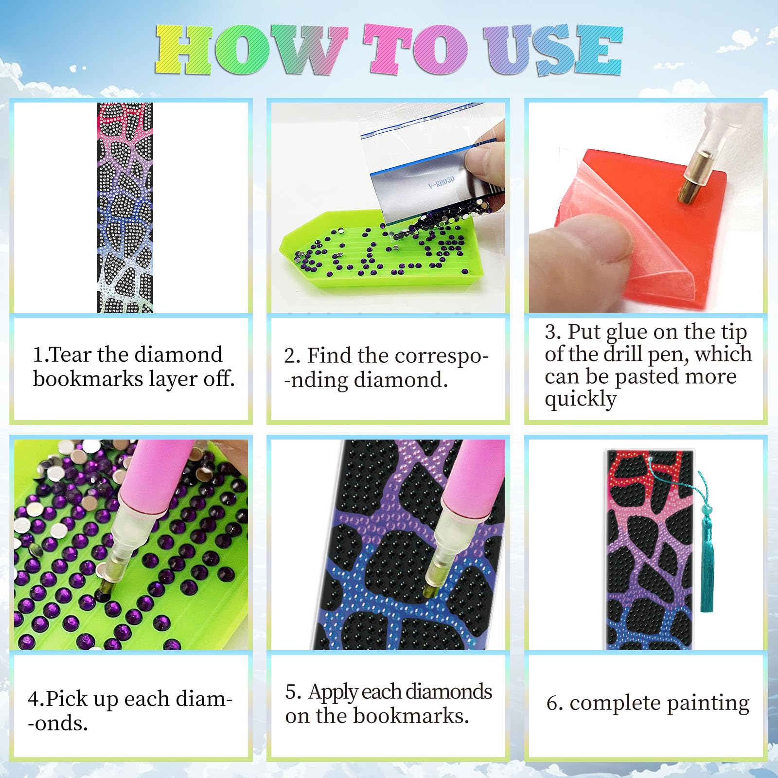 beinkmake 6PCS Animal Print Diamond Art Bookmark Kit for Adults DIY Diamond Art Craft Gift for Women Safari Leopard and Zebra Gem Painting Bookmark - Image 3