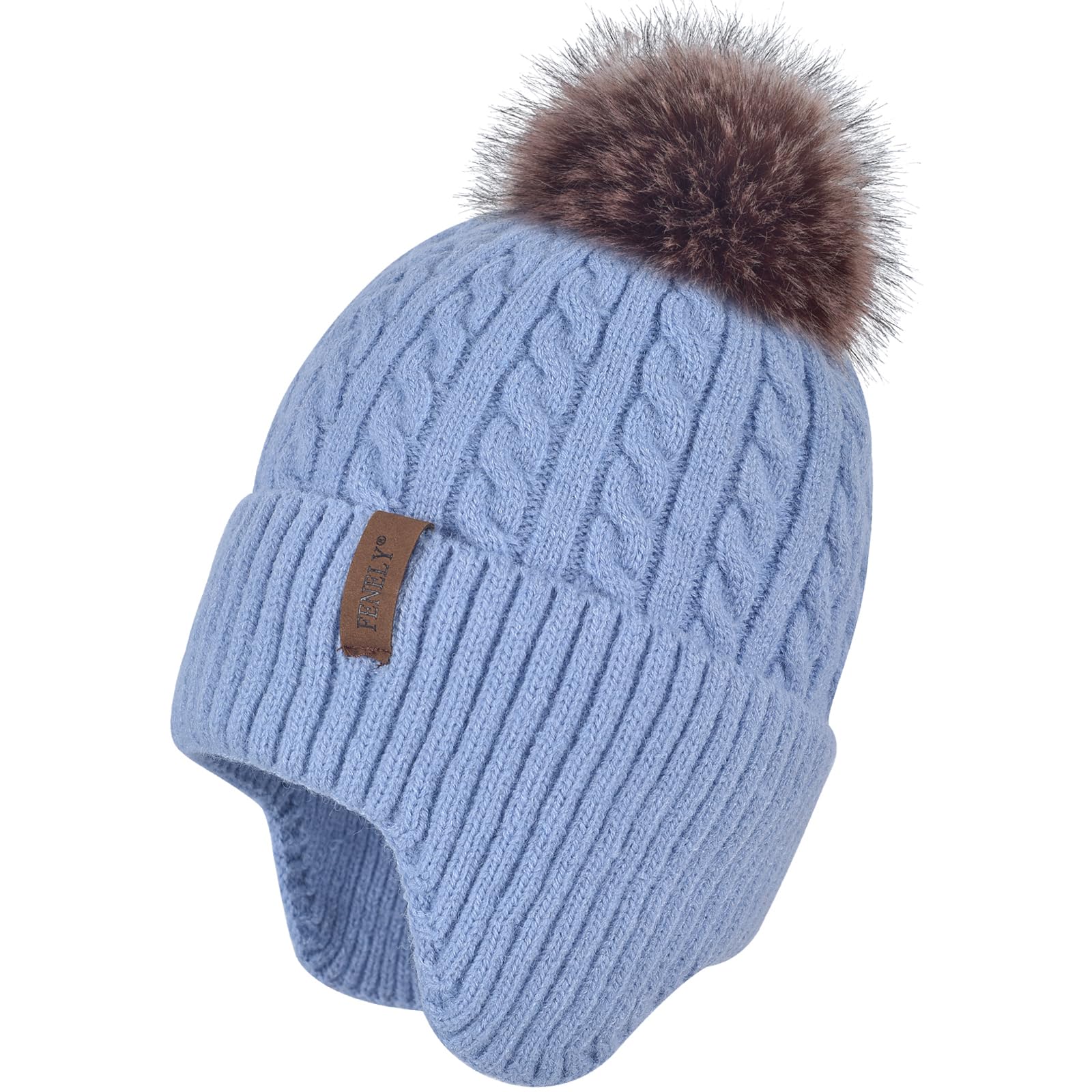 FENELY Gorro de invierno de punto cálido para mujer, capa interior de cachemira, cálido gorro de nieve grueso con pompón