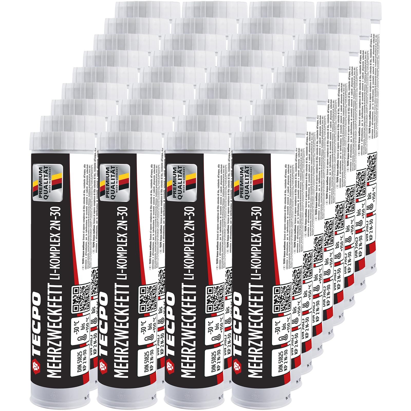TECPO Grasa multiusos de alto rendimiento Li-Komplex 2N-30 36 x 400 g cartucho de grasa de larga duración para rodamientos, resistencia extrema a la presión, reduce la fricción y los golpes, grasa