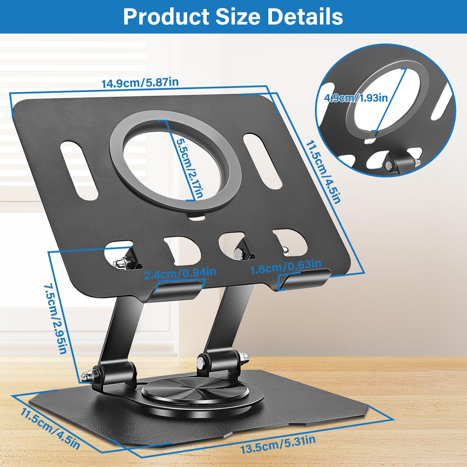 Supporto Tablet Regolabile Girevole 360° Porta in Metallo Pieghevole, Ricarica Wireless Magnetica Compatibile E-Reader iPad