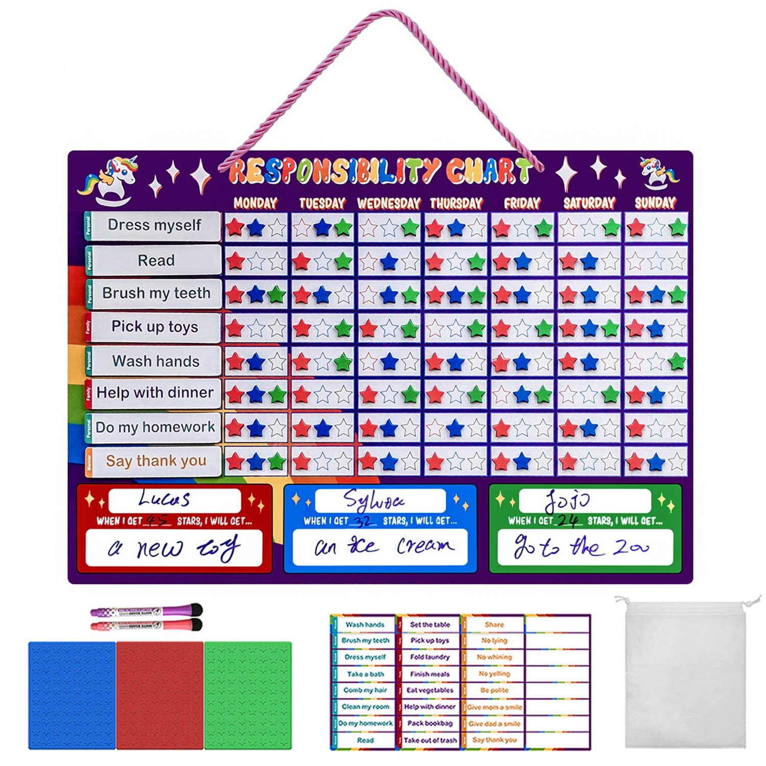 Buy Chore Chart for Kids, USFY Strong Magnetic Dry Erase Responsibility ...
