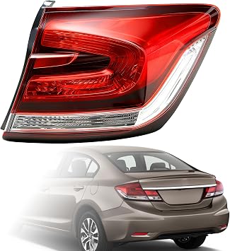Tail Light Assembly Compatible With 2013-2015 Honda Civic 4 Door Sedan - Bulb Included Right Passenger Side, Replace 33500-TR0-A51 HO2805102