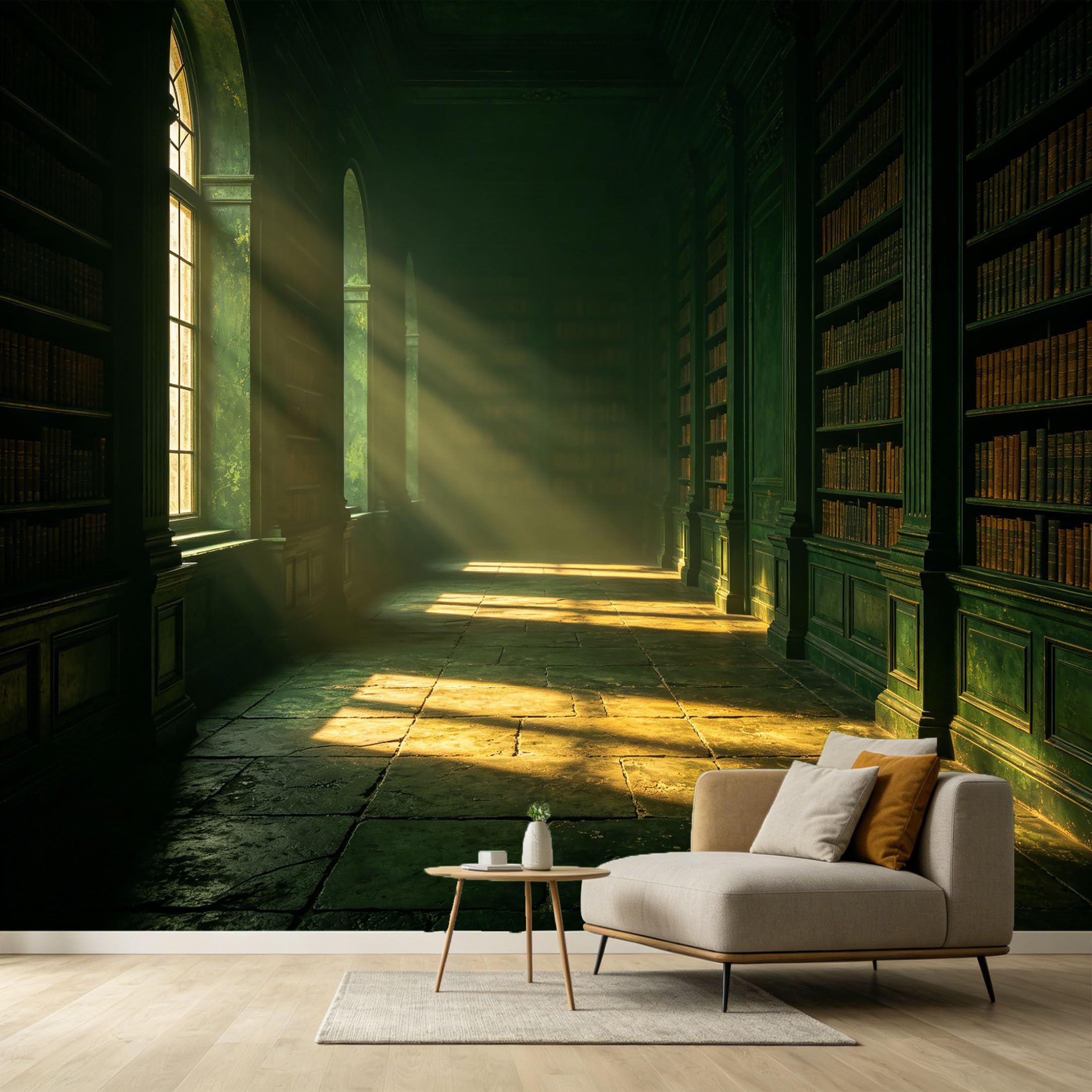 Custom Size Wall Murals Vintage Library Interior 3D Trompe L'Oeil Sunbeams Bookshelves SelfAdhesive Wall Fabric Removable Large Wallpaper for Photo Living Room