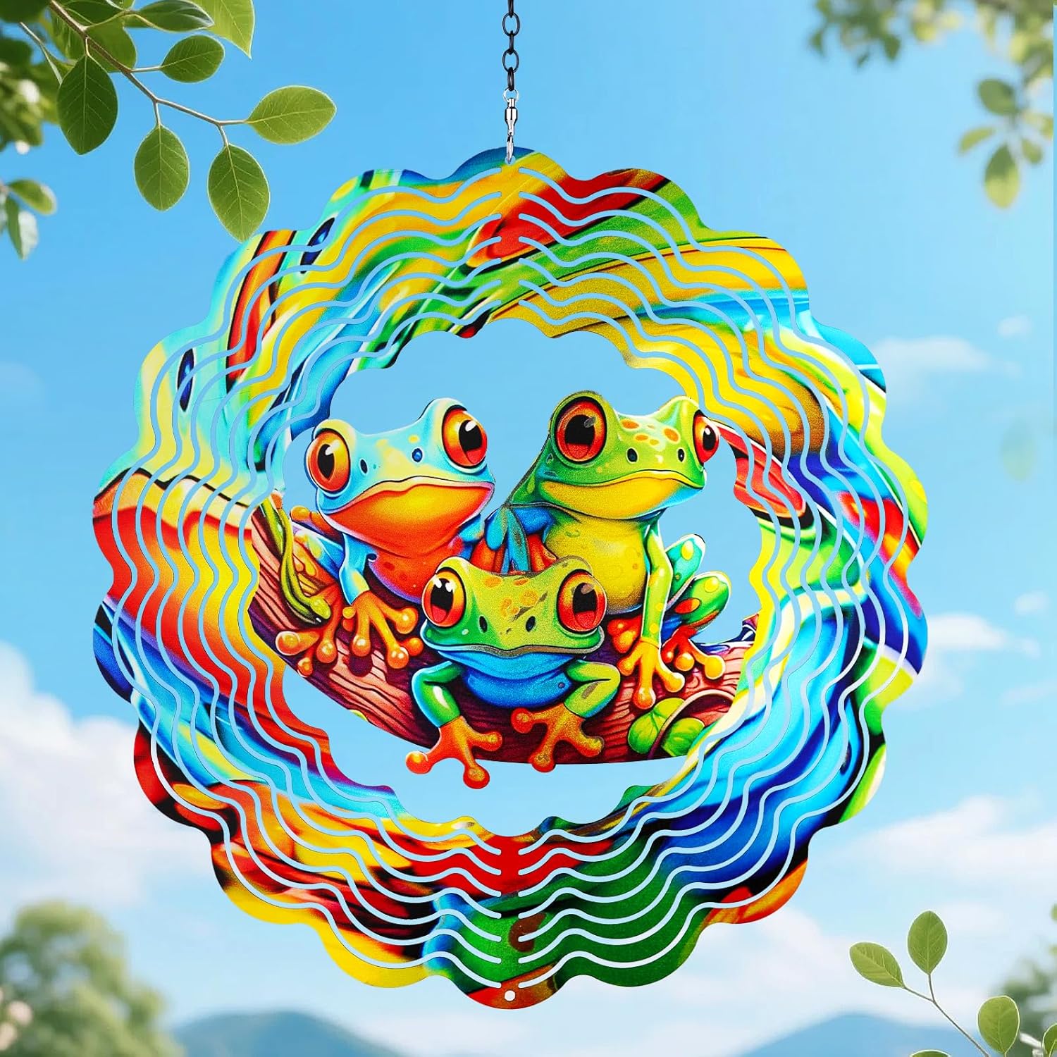 Frog Wind Spinners Outdoor Hanging,12 inch 3D Wind Spinner Garden Gifts for Women Men Mom,Metal Wind Catchers Kinetic Sculpture for Outdoor Decor,Yard Art,Porch,Patio Decoration