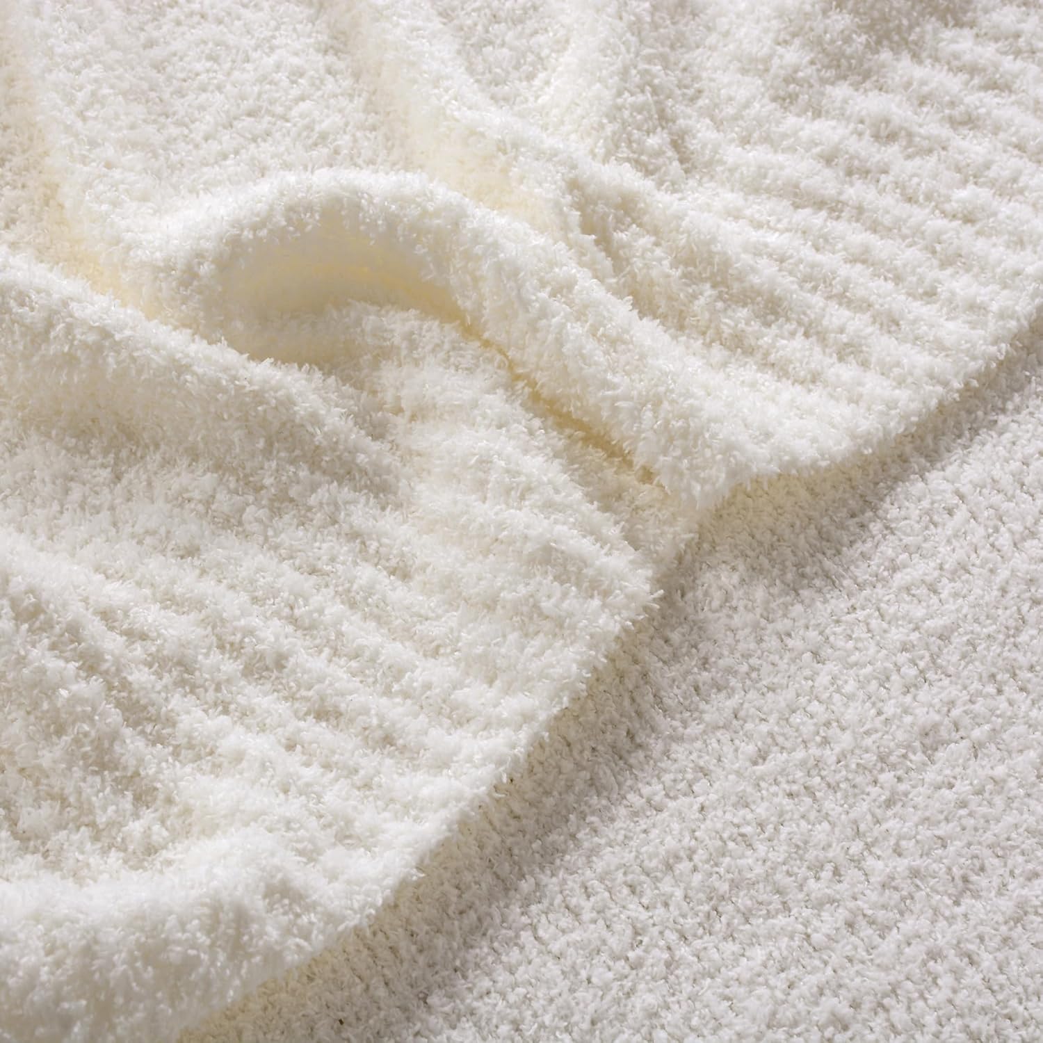 JOOJA Cream White Fuzzy Knitted Blanket, Soft Lightweight Plush Queen Size for Bed, Cozy Nights (90x90) - Image 4