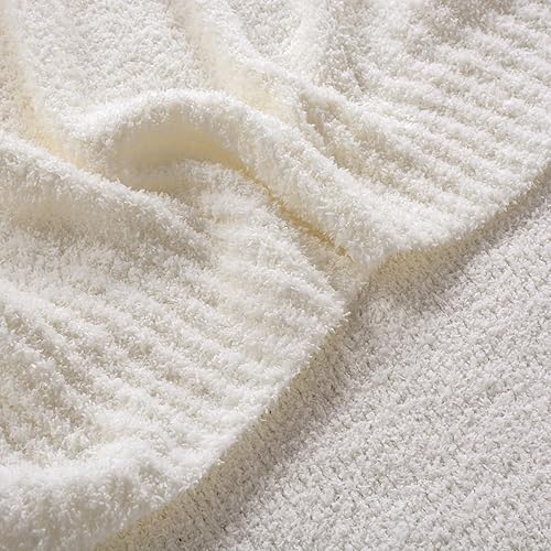 Miniatura 4 de JOOJA Manta de punto mullida, color blanco crema, suave y ligera, tamaño Queen para cama, noches acogedoras (90 x 90 pulgadas)