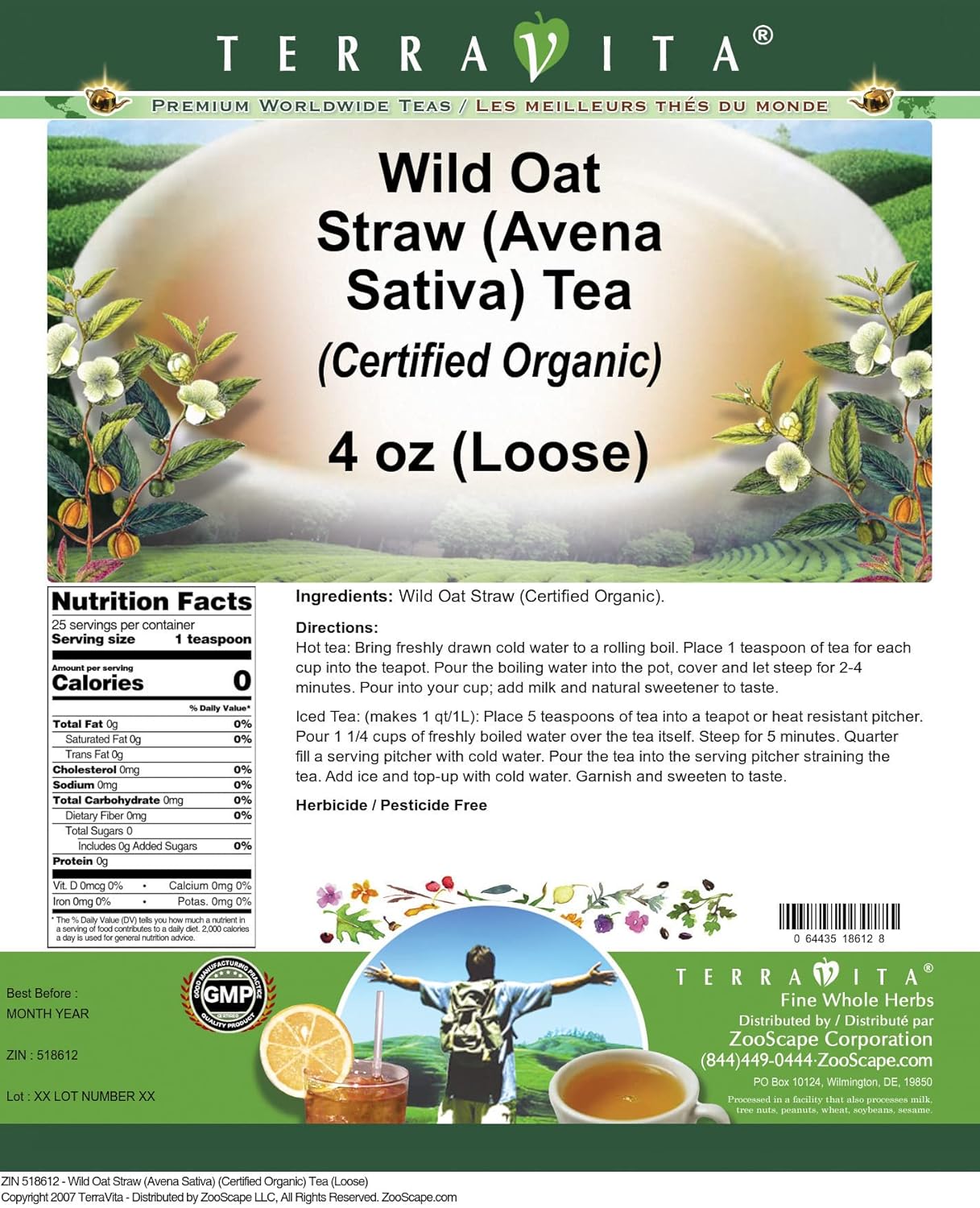 Wild Oat Straw (Avena Sativa) (Certified Organic) Tea (Loose) (4 oz, ZIN: 518612) - 3 Pack