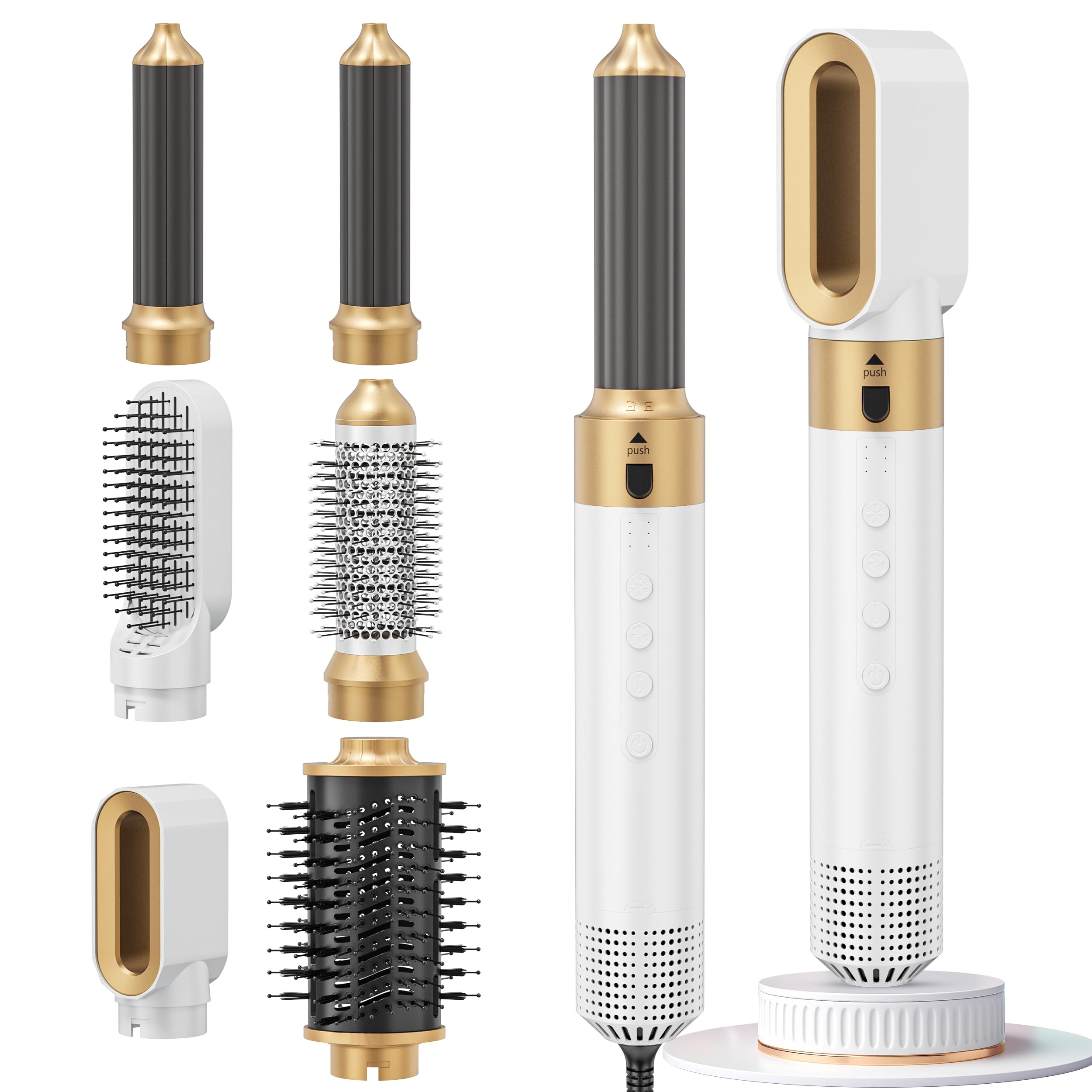 Fdlscpem6 in 1 Hair Dryer Brush & Straightener Set, Detachable Blow Dryer Brush, 110000RPM High Speed Brushless Motor Negative Ionic Hot Air Styler, Fast Drying Curling Volumizing Straightening White