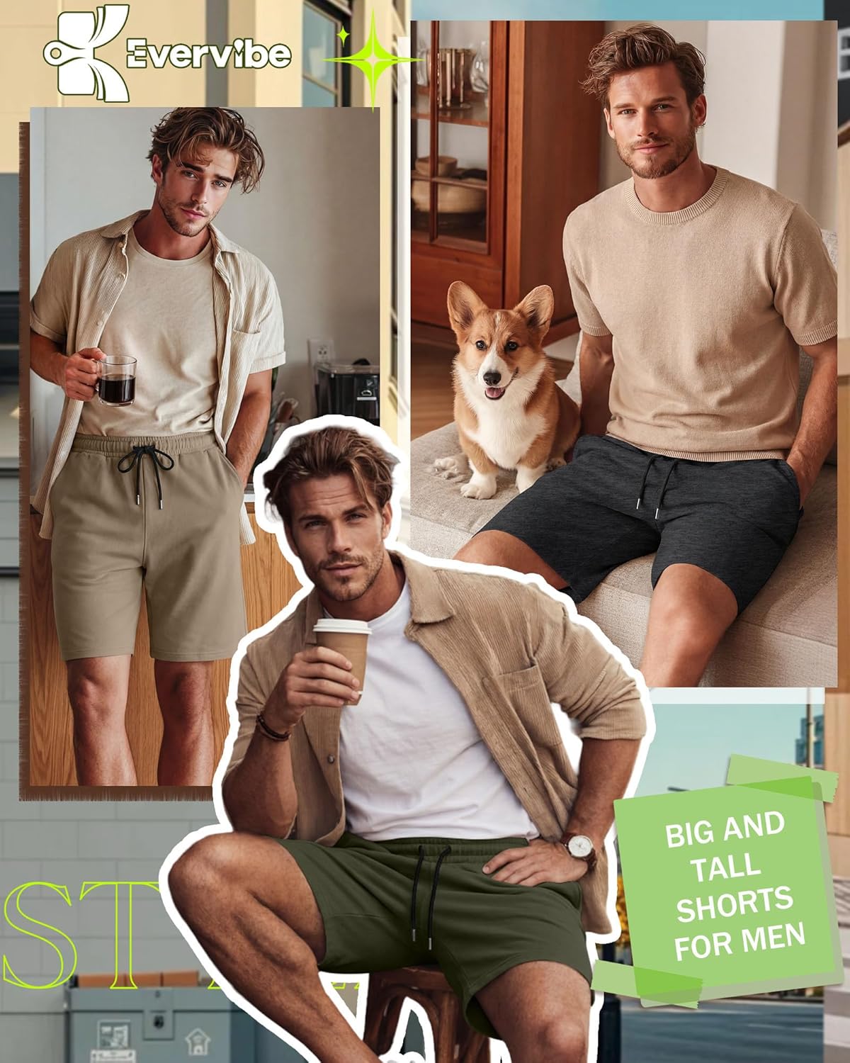 Evervibe 4 Pack Big and Tall Men's Sweat Shorts Athletic Plus Size Shorts with Pockets 9" Drawstring Casual Baggy SweatShorts