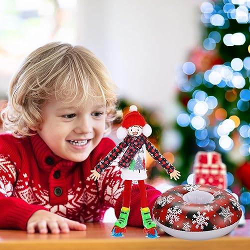 Miniatura 5 de Juego de 9 accesorios de muñeca elfo de Navidad, incluye orejeras, bufanda, suéter, bota, tubo de nieve inflable, máscara, sombrero, patines de